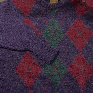 Shannon 100% Shetland Wool Argyle Sweater Large Mens Blue Green Red Made In Irel